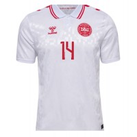 Camiseta Dinamarca Mikkel Damsgaard #14 Segunda Equipación Replica Eurocopa 2024 mangas cortas